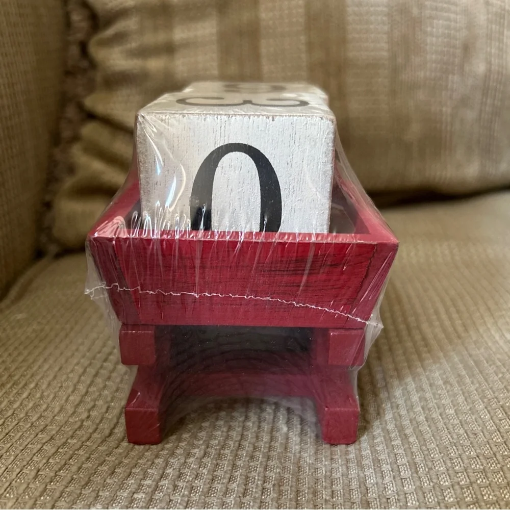 Red Wooden Sleigh Advent Calendar Wood Blocks Countdown Until Christmas NEW